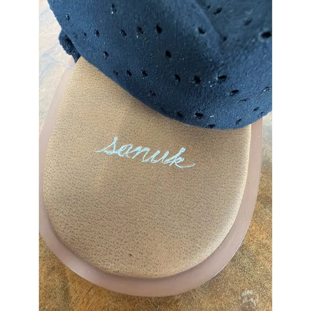 NWT Sanuk Yoga Devine Black Perforated Strap Sling Sandals Flip Flops Size 10